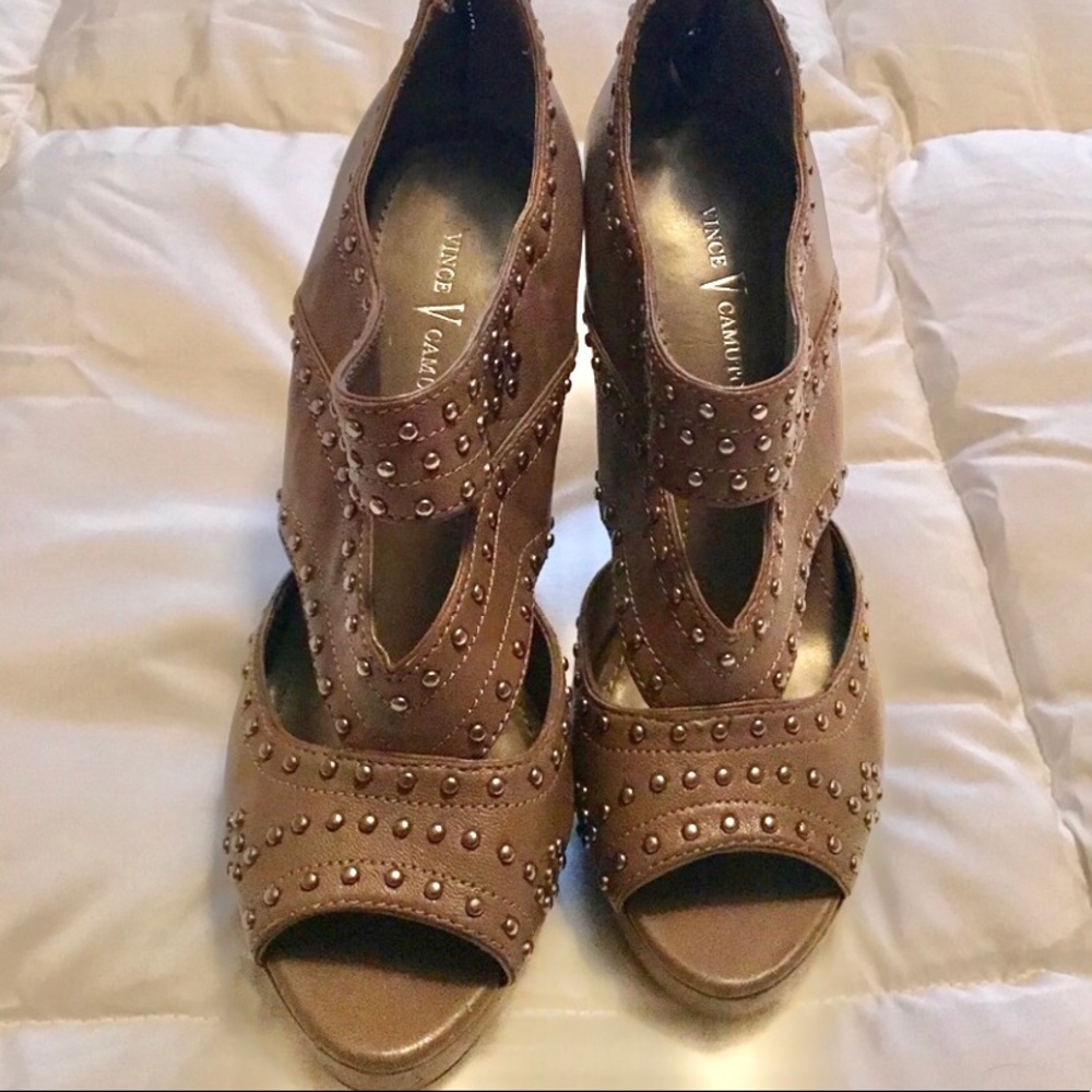 Vince Camuto Stud Platform Heels Open Toe Zipper - image 8